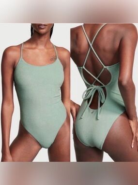 Victoria's Secret Sage Green Strappy Terry One-Piece Swimsuit